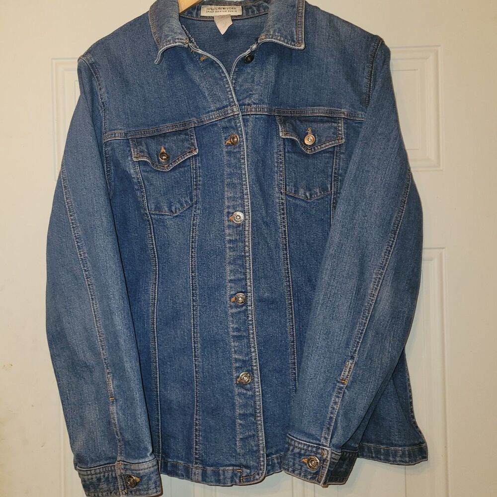 Vintage Jones NY Sport Stretch Denim Jean Jacket Med Wash Women's Size Large